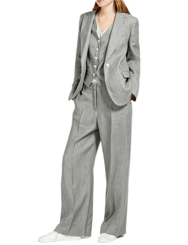 Mrjitor Women's Linen Suit Three Pieces Single Breasted Button Jacket & Vest & Pants for Casual Party Gray