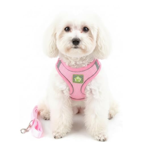 3 Piece Puppy Harness and Lead Sets XS - Pink Reflective Soft Mesh Vest with Collar - Adjustable Extra Small Dog Harness for 8 to 12 Weeks Puppies - Breathable Walking Training Gear - Image 5
