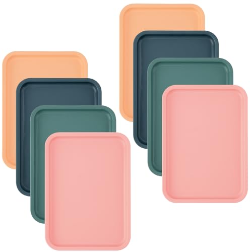 NAMYEUT 8 Bandejas de Plástico Multicolores, 24,5 x 18 x 1,5 cm, Bandejas Pequeñas de Plástico Rectangulares para Servir, Placas Coloreadas para Cocina, Café, Panadería, Restaurante