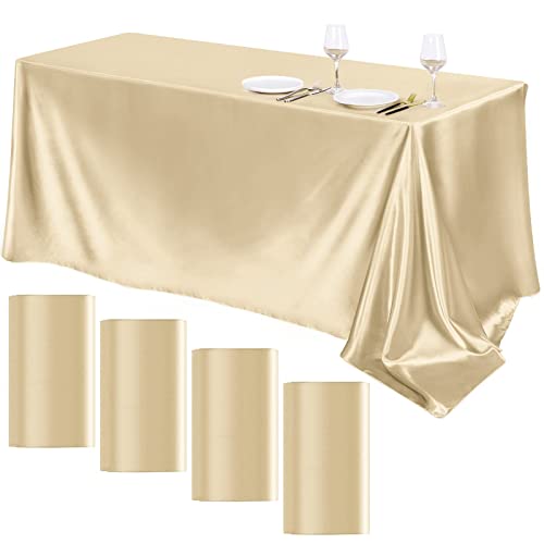 Image of TURSTIN 4 Packs Champagne Satin Tablecloth 102 x 58 Inch Overlay Satin Table Cover Rectangle Bright Silk Tablecloth Smooth Fabric Table Decoration for Wedding Banquet Party Events