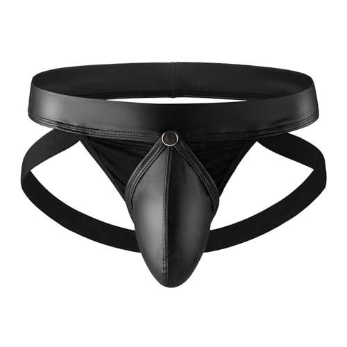 Mens Faux Leather G-String Thongs Jockstrap Athletic Supporter Sexy Low Rise Underwear for Men Clubwear