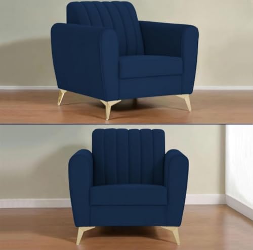 Image of Luxury 5 Seater Sofa Set (3+1+1) Blue Color - Premium Fabric Upholstery, Solid Wood Frame, Modern Living Room Furniture Sofa Set for Home & Office, Velvet Suede Fabric