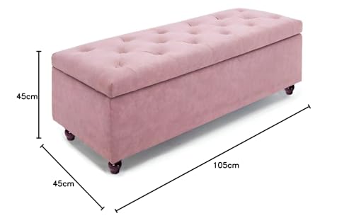 Image of LEGACY OF COMFORT Captain 2 Seater Sofa Ottoman Bench with Storage Velvet Fabric Ottoman Bench for Living Room Bedroom & Entryways (Light Pink)