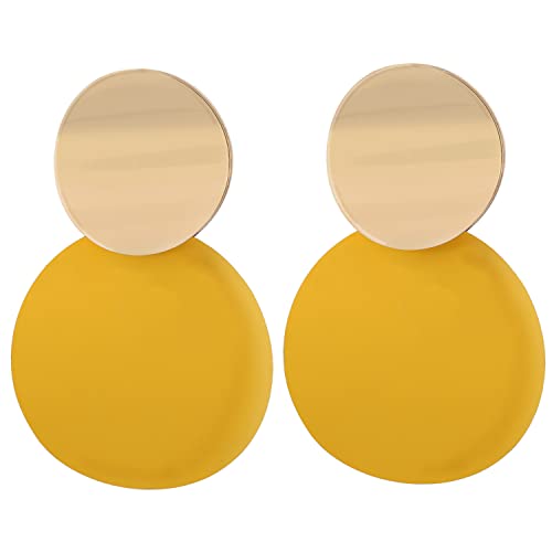 Round Disc Earrings - Dainty, Geometric Jewellery - Shiny Gold, Matte Royal Blue