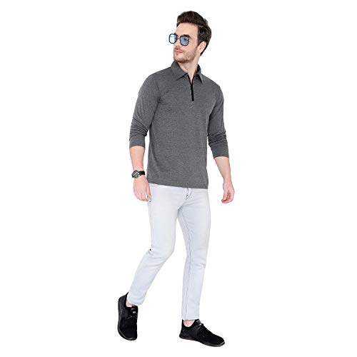 Image of Men's Cotton Blend Full Sleeve Zip Neck Polo T-Shirt (Pack of 1)