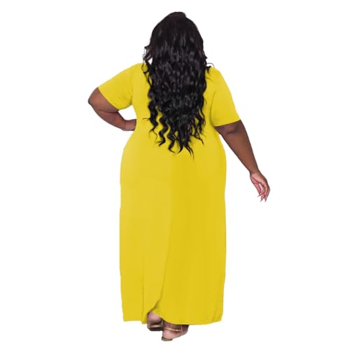 Image of TOPSRANI Womens Plus Size Maxi Dresses for Women Oversize Casual Short Sleeve V Neck Loose Plain Solid Trendy Summer Dress