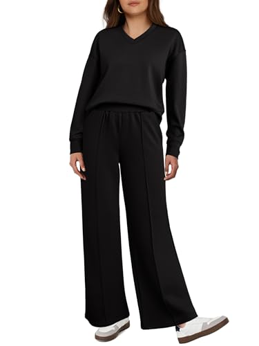 Glamaker Women's 2 Piece Sweatsuits Sets Long Sleeve Pullover Tops Wide Leg Pants Casual Lounge Sweat Sets Fall Outfits
