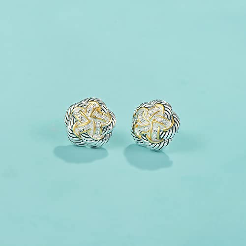 UNY Jewel Jewelry Make a Statement With Our Two Tone Twisted Cable Wire Flower Swirl Post Earrings Featuring Pave Rhinestone Detailing Perfect For Any Occasion2