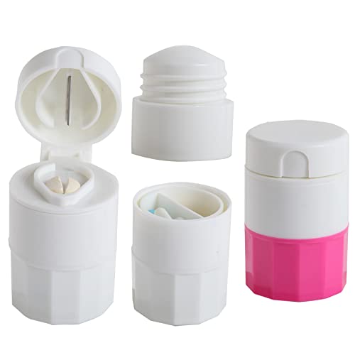 Pill Crusher Splitter Grinder Accurate Cut Tablet Cutter Round Medicine Pulverizer Container for Medication Vitamin Supplement(2pc)