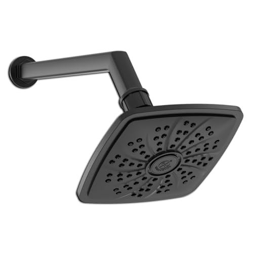 Image of RN PTMT Superior Plastic Overhead Shower with 12 inch Shower Arm (Black) | Shower Size: 13X13cm | RainFall Shower RNPTS28G11