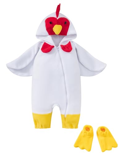 bakjuno Adorable Infant Rooster Chicken Baby Chick Animal Hooded Bodysuit with Footwear (18-24 Months)