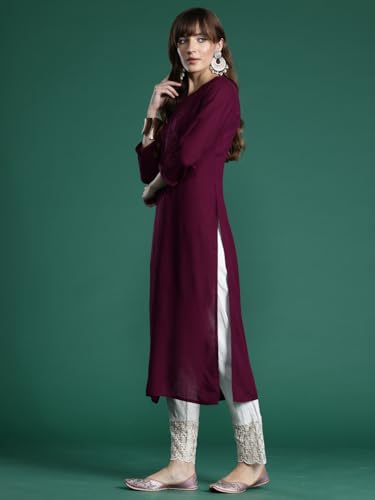 Image of INDO ERA Women's Viscose Rayon Straight Fit Embroide Straight Kurta (KT5WN10032)