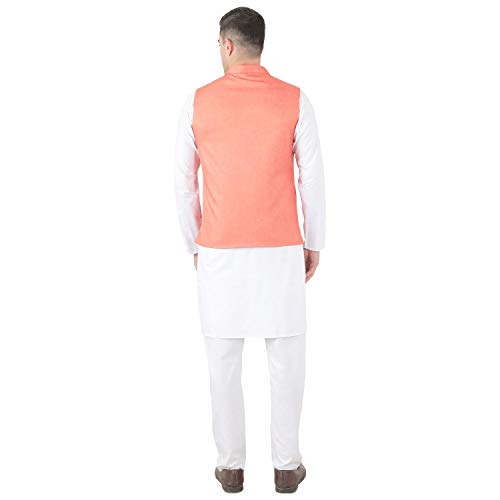 Image of TAHVO Men's Nehru Jacket /Waistcoat /Modi Jacket Cotton Fabric /Men 's 5 Button Nehru Jacket with Hanky Kurta Set