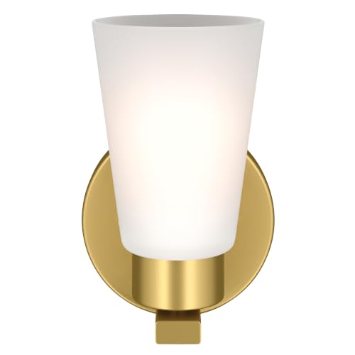 Image of Kichler Stamos 8 inch 1-Light Soft Modern Wall Sconce with Satin Etched Glass in Brushed Gold, (8 inch H x 5 inch W), 52437BG