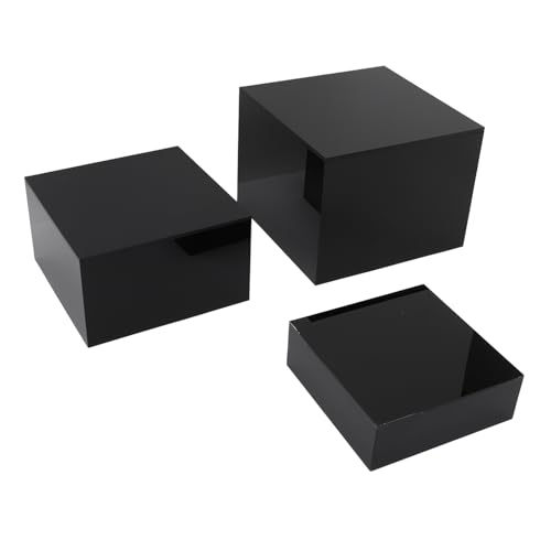 Acrylic Dessert Table Risers, Acrylic Display Stands Cubic Nesting with 5 Sided Design, Glossy Appearance for Buffet Tables Display,Used for Food Risers (Black)