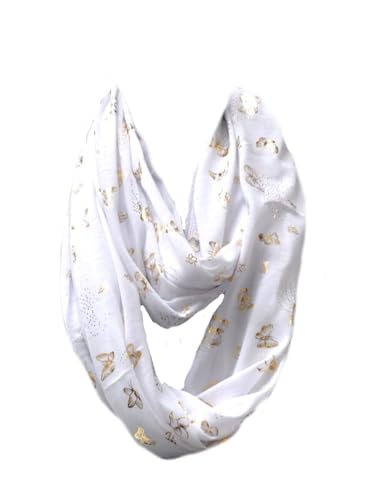 Jersey Loop Schal Tuch Halstuch Rundschal Schlauchschal Schmetterling Sterne glitzer (Weiß Schmetterling)