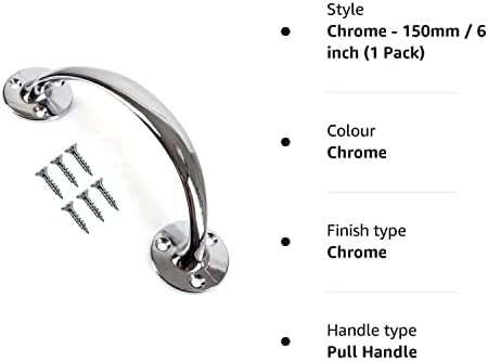 TERF® Heavy Duty Vintage Style Bow Door Pull Handle Chrome 150mm (6 inch) Including Fixing Screw for Kitchen Cupboard Cabinet Drawer Door Pull Handle - Pack of 1