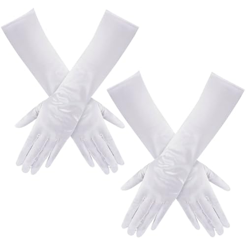 2 Pairs Kids Elbow Length Gloves Girls Opera Gloves Elegant Formal Gloves Long Princess Costume Gloves Satin Tea Party Gloves