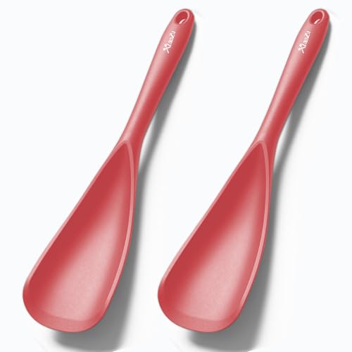 Espátula de silicona, ideal tanto para cocinar como para servir, silicona negra mate duradera sin BPA, diseño sin costuras, segura para superficies de cocción antiadherentes, 2 unidades, color rojo