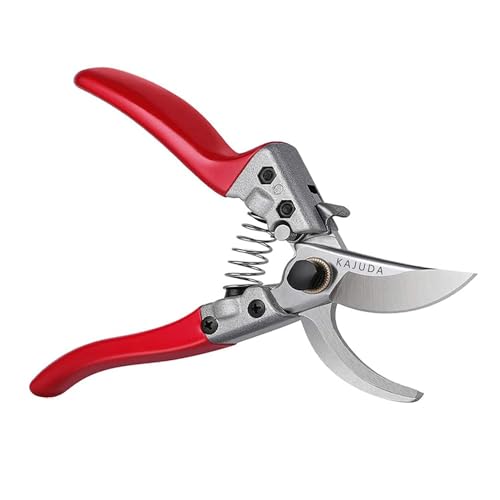 Image of Professional Garden Pruning Shears, Spring-Loaded Secateurs with Steel Blade, Red Comfort Grip Handles, 20.5 cm