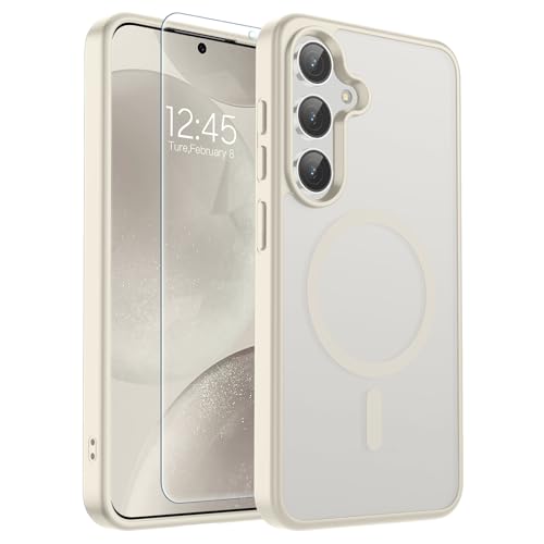 Image of SUPFINE Magnetic for Samsung Galaxy S24 Plus Case / S25 Plus Case with Screen Protector, (Built-in Magnets) (Military Grade Drop Protection) Slim Translucent Shockproof Phone Case,Stone
