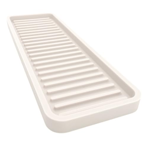 Happitasa Silicone Sink and Surface Organizer Tray, Sponge Holder, Vanity Tray, Heat Safe, Dishwasher Safe, for Bathroom and Kitchen Organization (Vanilla Cream, 12'x4')