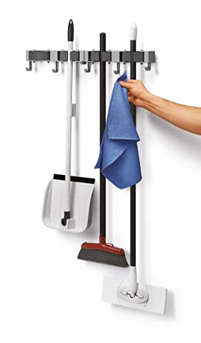 Metaltex Hang-up 6 Klemmleiste Besenhalterung, Gerätehalter mit 3 Haken, 3er Set