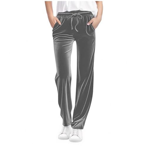 Girls Straight Leg Velvet Pants Loose Elastic Waist Drawstring Teens Track Sweatpants with Pockets for Kids 5-15 Years