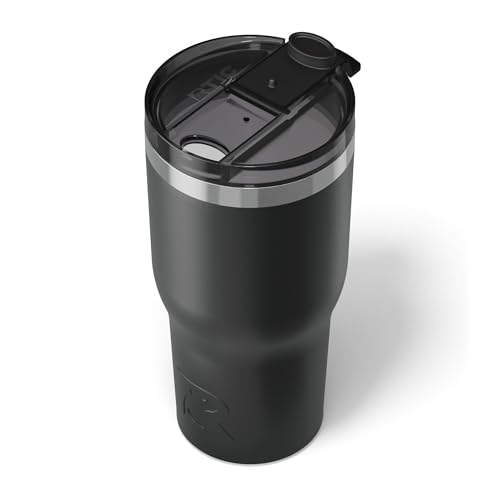 RTIC 30oz Essential Tumbler with Lid, Insulated, Stainless Steel, Metal, Double Wall Vacuum-Insulation, Ceramic Lined, Travel Cup for Iced Coffee, Tea, Hot and Cold Drink, Black