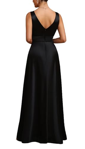 MisShow Women's Elegant V-Neck Long Formal Dress Sleeveless Ruched Cocktail Party Evening Prom Dresses with Slit3