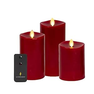 Luminararealisticflamelessledcandleburgundysetof3batteryoperatedwithremotecontrolmovingflamepillartimerfuntionmeltedtopsafe Urban Country Home Decor Luminara realistic flameless led candle burgundy set of 3 battery operated with remote control moving flame pillar timer funtion melted top safe urban country home decor