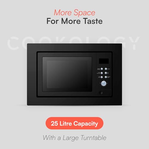 Cookology IMOG25LBK Integrated Built In Microwave Oven And Grill In Black - 25 Litre Capacity - 900W - Auto Defrost - 8 Auto Cooking Programs - Child Lock - 5