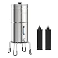 ICEPURE 3-Stage Gravity Water Filter System with Water Level Window, 304 Stainless Steel Countertop Gravity fed Water Filtration System with 2 Filters and Stand, Reduce 99% Chlorine, 3G High Capacity