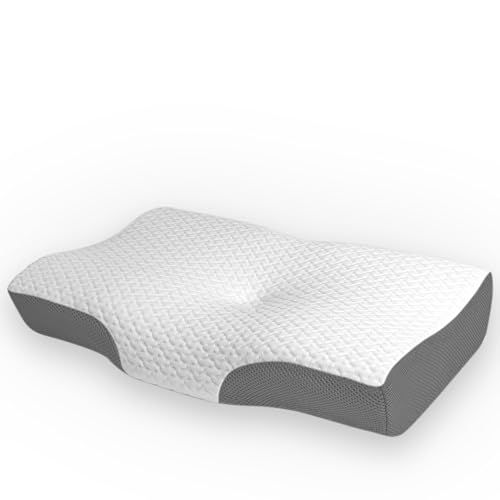 DreamCat's 枕 低反発 日本製 まくら 高さ調節 仰向き 横向き 凹型の中空設計 頭が安定 寝返りやすい pillow for sleeping 幅32×奥行53cm グレー