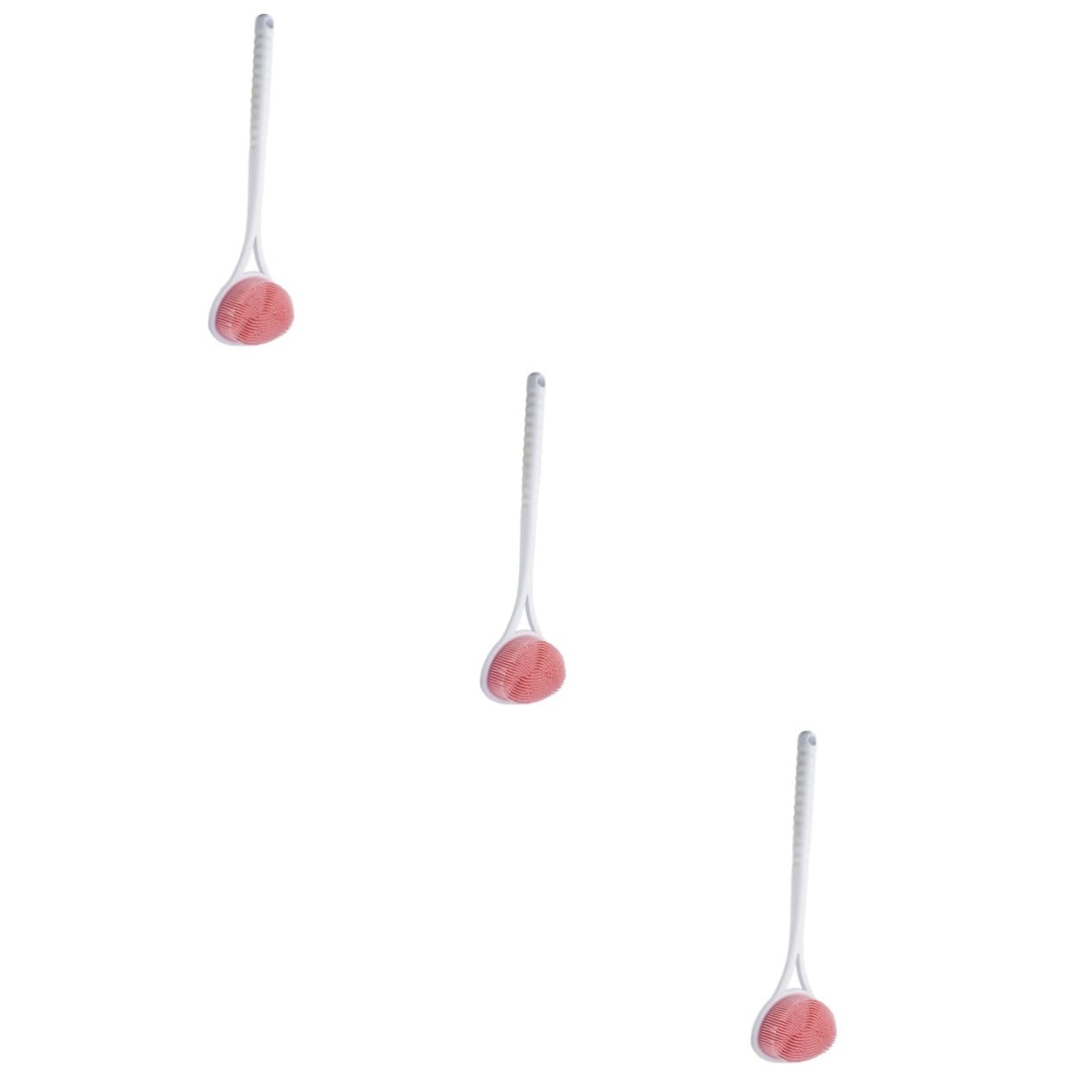 minkissy Spazzola da bagno per la schiena e la schiena, 3 pezzi, spazzola da bagno con manico e manico lungo, spazzola da bagno in luffa per il corpo da uomo, rosa