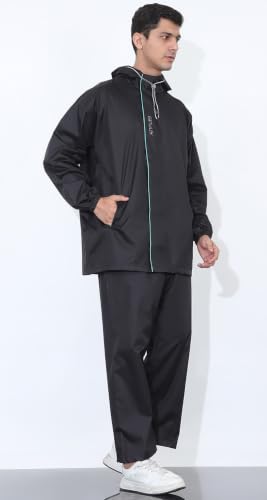 Image of Shasmi Men's Raincoat for Men Waterproof with Hood | Premium Polyester Rain Suit for Bike Riders | Leak Proof Full Body Rainwear Set with Pants | Heavy Duty Zipper (Rainy 290)