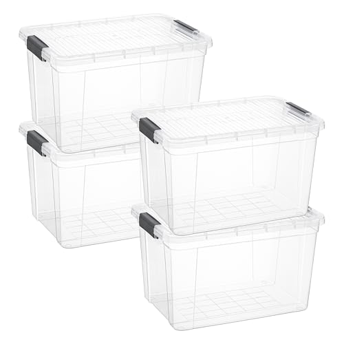 Image of Superio 26.5 Quart Clear Plastic Storage Boxes with Lids, Stackable Organizer Containers, BPA-Free Storage Bins for Home, Office, School & Dorm, 4 Pack