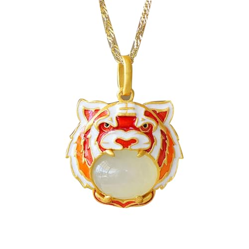 Collier avec pendentif tigre en jade de Hétian naturel cadeau femme S925