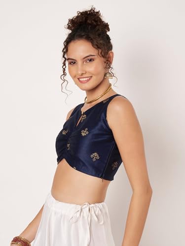 Image of studio rasa Women's Dupion Hand Block Printed Readymade Top for Festive Wedding Party