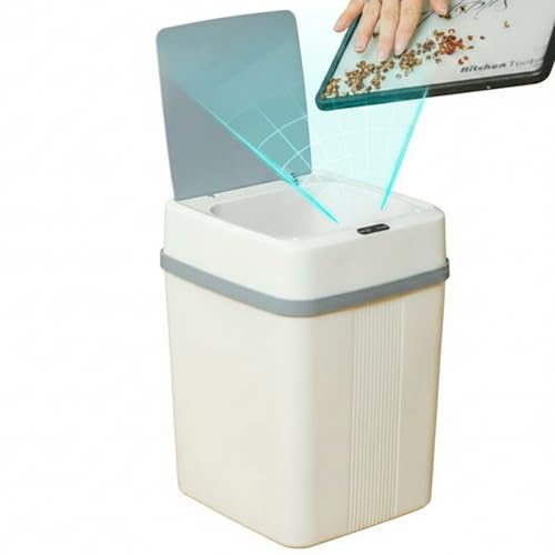 Image of House of Quirk Plastic Smart Automatic Motion Sensor Rectangular Trash Can Square 12 Litre For Bathroom, Bedroom, Kitchen, Office - White