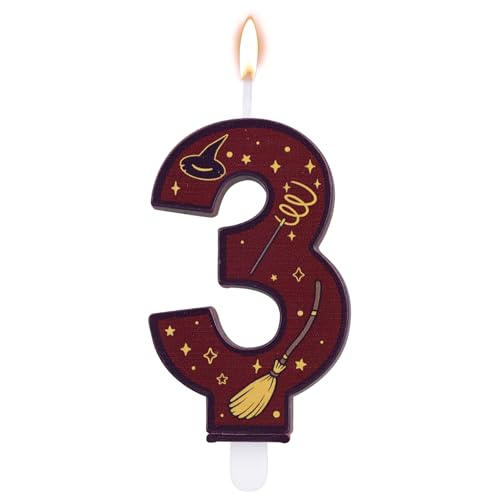 Velas Numéricas con Temática de Mago Mágico, Vela con Número para Tarta Temática de Mago Color Marrón Ideal para Fiestas Cumpleaños Infantiles (3)