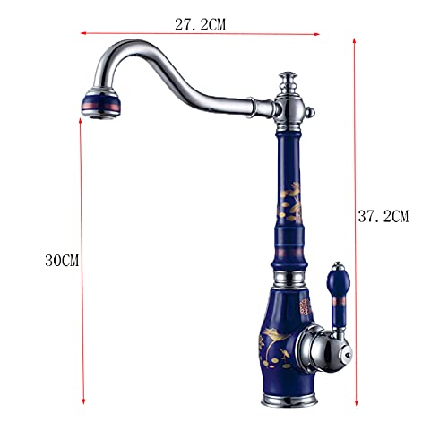 Grifo para Fregadero de Cocina para Bar, Estilo rústico, Comercial, de latón con Grifo de Cocina de Porcelana/Grifo Monomando con Acabado Cromado, Grifo Giratorio para Lavabo, Grifo Mezclado