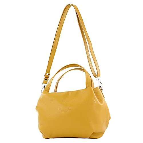 modamoda de - T218 - ital. Petit sac à main en cuir pour femme, jaune moutarde, Small Cover
