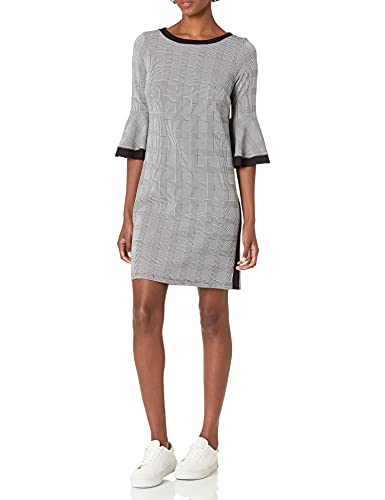 Three Dots Women's Cp5854 Glenn Plaid Jacquard Dress, Black/White, Small #TOP14