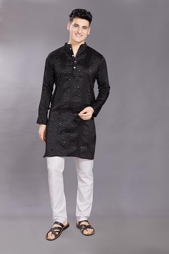Image of DIVISIVE Men's Jequard Embroidered Art Silk Slim Fit Only Kurta