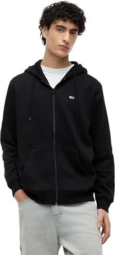 Tommy Jeans Sweat à Capuche Zippé Homme Flag Zip Thru avec Capuche, Noir (Black), XXL
