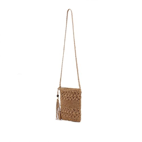 Tassels Straw Beach Bag Brown Bead Summer Woven Straw Purse Cute Shoulder Crossbody Handbags for Women