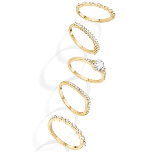 Macachii 5Pcs 52-62 Bague Femme or Imitation Fiançailles Et Mariage Plaqué or 14K Avec Zirconium Empilables Promesse Alliance Bague Pouce Tendance or Blanc...