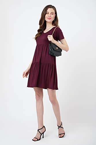 Image of Miss Lavish London Women's V Neck Tiered Summer Dress Casual Short Sleeve Swing T Shirt Mini Dresses