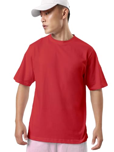 Image of crazymonk Oversized Baggy Fit Drop Shoulder Half Sleeves Round Neck Solid Pure Cotton T-Shirt for Men
